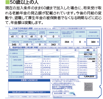 ねんきん定期便_50歳以上の例
