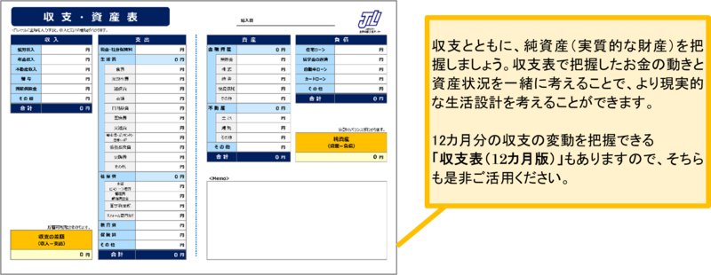 収支・資産表の見本