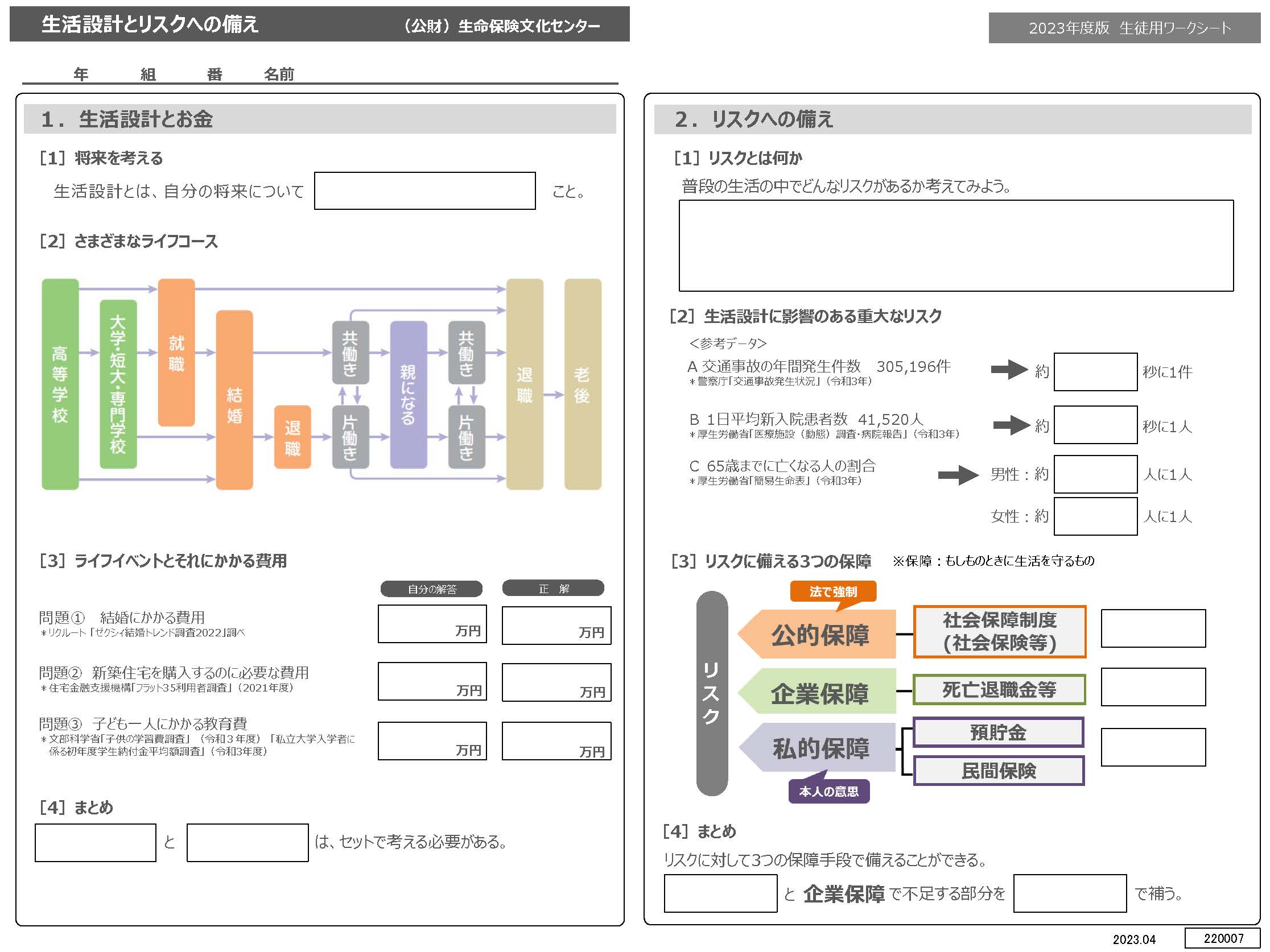 生活設計とリスクへの備えワークシート