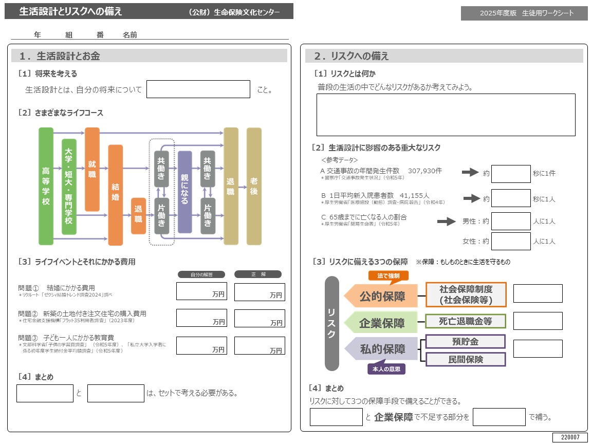 2025年度「生活設計とリスクへの備え」ワークシート1